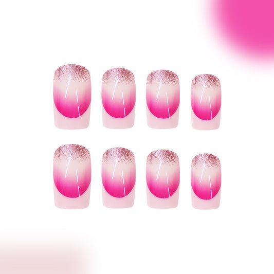 Blossoming Dreams Short Square Ombre Pink Nails with Glitter Fade