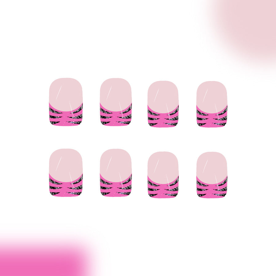 Dreamy Elegance Short Square Pink with Unique Striped Design Press-On Nail Set