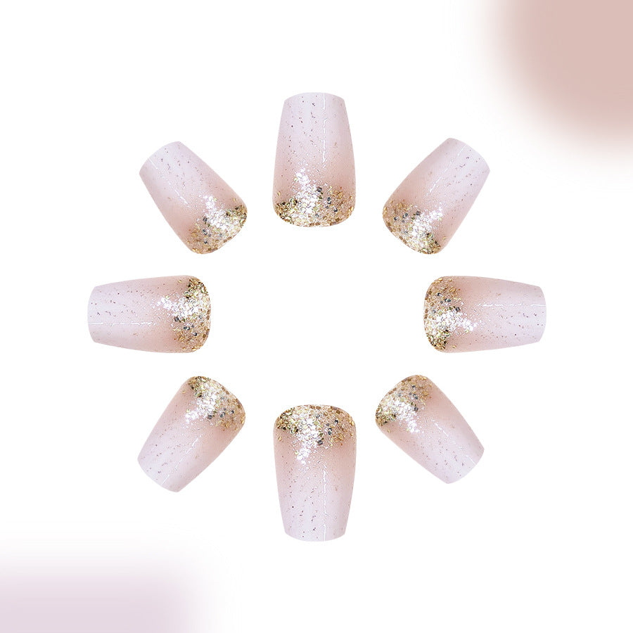 Glamorous Rose Gold Stiletto Medium Coffin Press On Nail Set with Ombre Glitter Finish