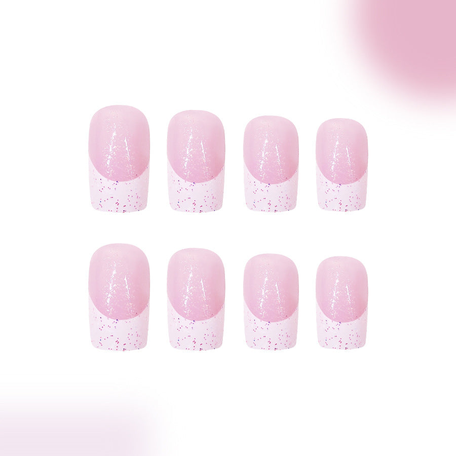 Dreamy Pastel Short Square Pink Press On Nail Set with Shimmery Glitter Tips