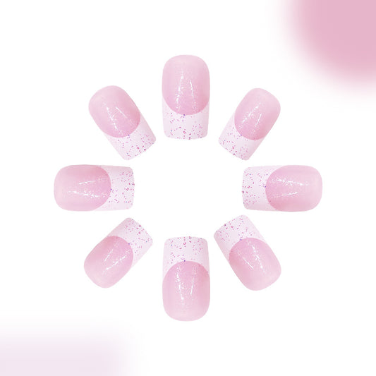 Blossom Bliss Short Square Pink Glitter Gradient Press On Nail Set