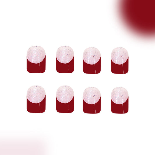 Elegant Romance Short Square Burgundy with Glittering Pink Ombre Accent Press On Nail Set