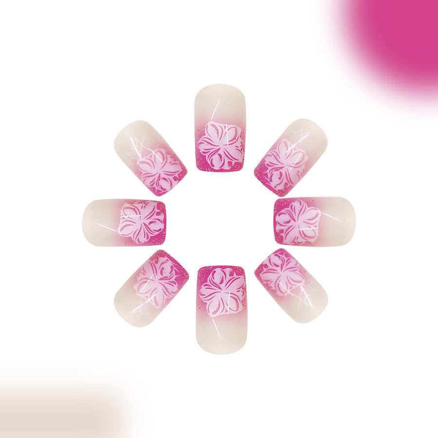Tropical Blossom Medium Square Acrylic Nail Set in Ombre Pink with Elegant Floral Design