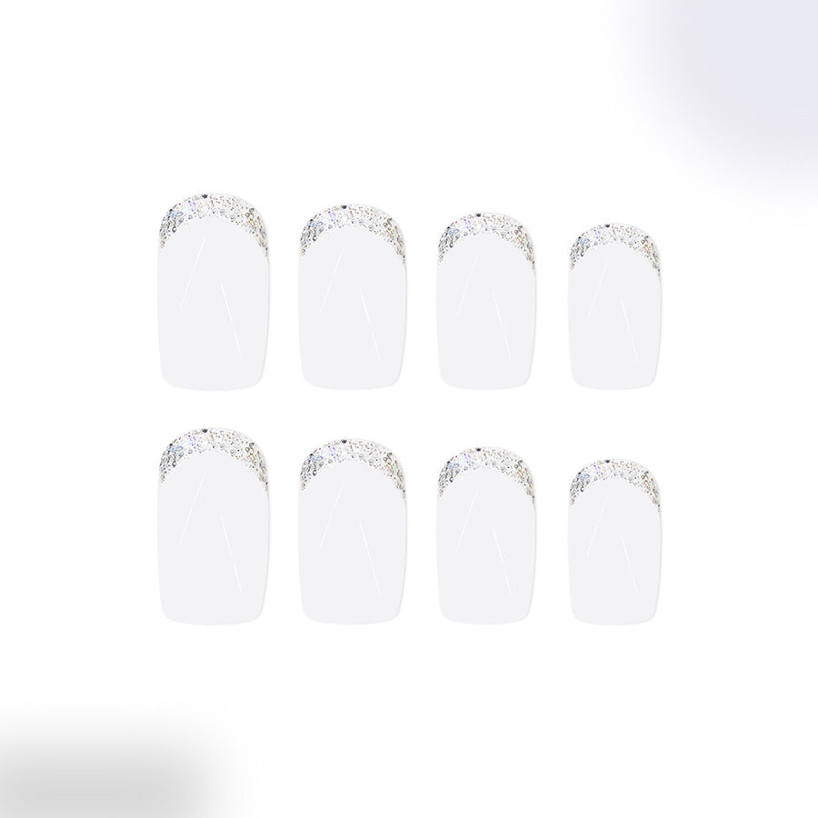 Glamorous Winter Wonderland Medium Oval White Press On Nails with Sparkling Glitter Tips
