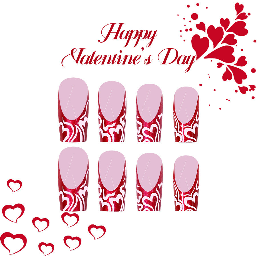 Romantic Hearts Medium Square Red Gradient Pattern Press On Nail Set