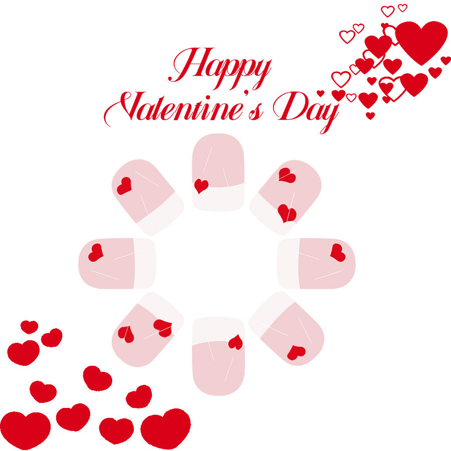 Valentine's Day Romance Short Square Soft Pink with Charming Heart Designs Press On Nail Set