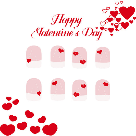 Romantic Celebration Press On Nail Set Short Square Pink with Heart Accents