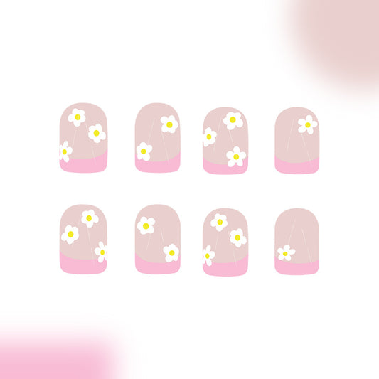 Spring Blossoms Soft Short Square Blush Pink Floral Press On Nail Set