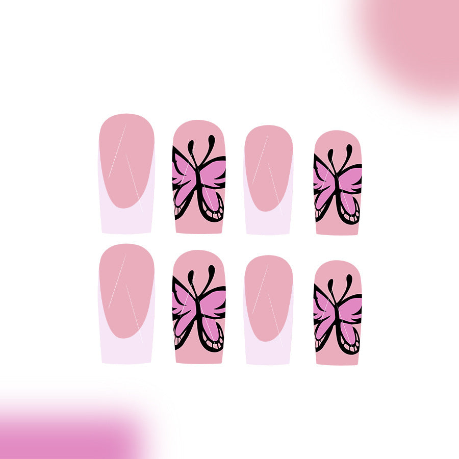 Whimsical Butterfly Dream Medium Square Pink Press-On Nail Set with Intricate Butterfly Design
