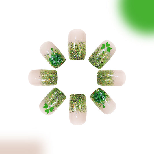 Lush Clover Bliss Short Square Green Ombre Glitter Press On Nail Set