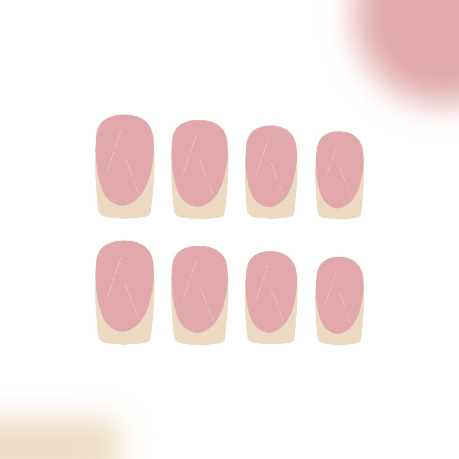 Chic Elegance Short Square Pink and Natural French Tip Press On Nail Set with Glossy Finish