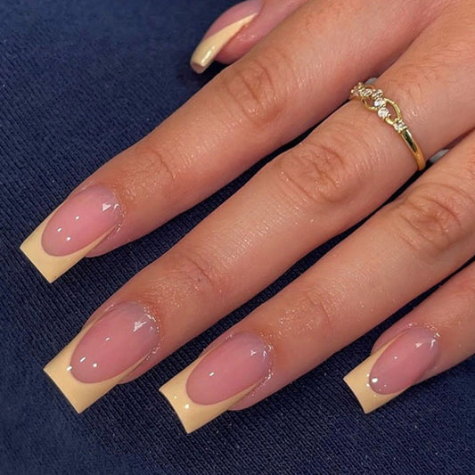 Chic Elegance Medium Square Glossy Soft Pink and Cream Ombre Press on Nail Set