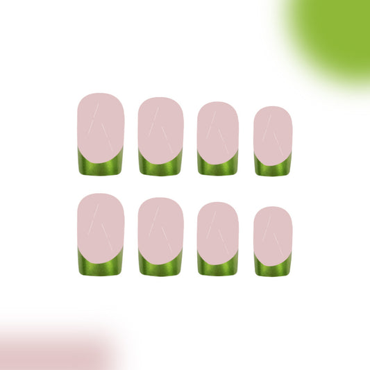 Nature's Elegance Charming Medium Square Pink and Green Ombre Press On Nail Set with Glossy Finish