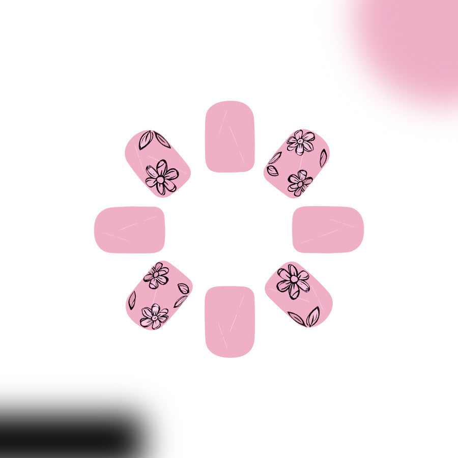 Floral Fantasy Short Square Press On Nail Set in Soft Pink with Elegant Flower Designs