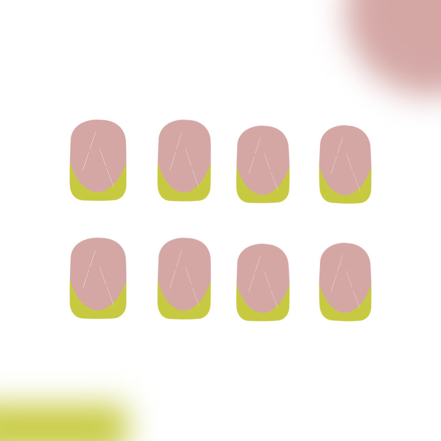 Tropical Vibes Short Square Soft Pink and Lime Green Gradient Press On Nail Set with Unique Minimalist Design
