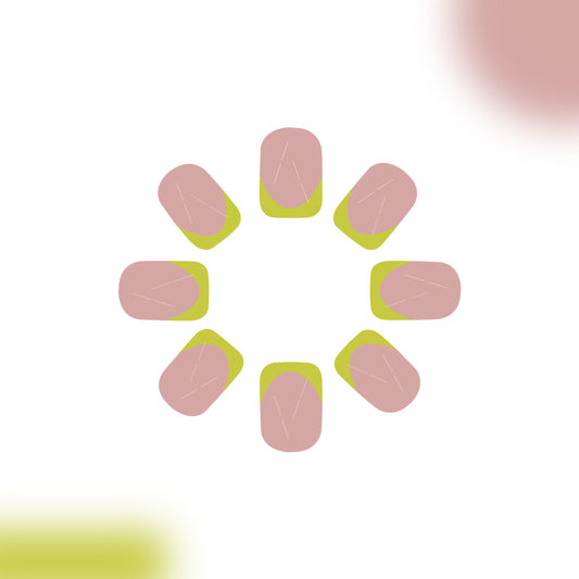 Stylish Eco Chic Short Square Soft Pink with Bright Green Tips Press-On Nail Set