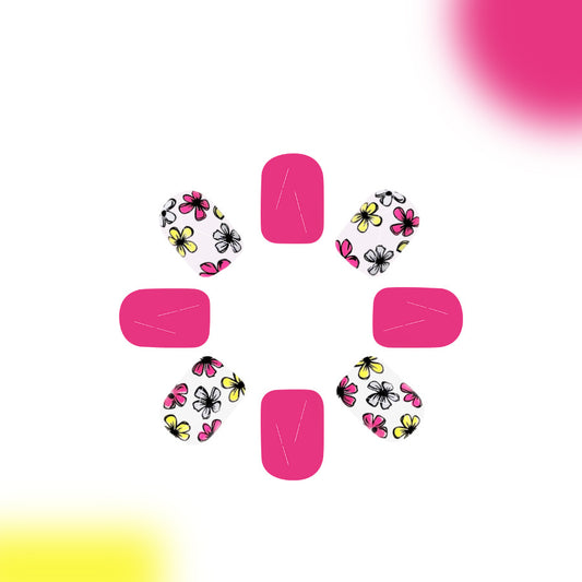 Floral Bliss Press-On Nail Set Short Square Pink with Vibrant Flower Design