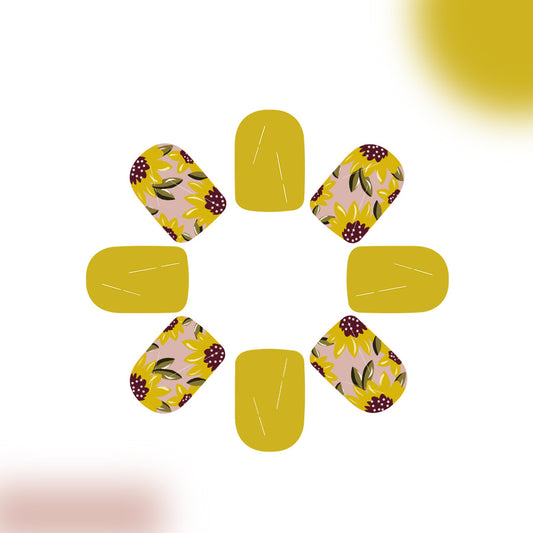 Sunflower Dreamy Short Square Yellow Floral Patterned Press On Nail Set
