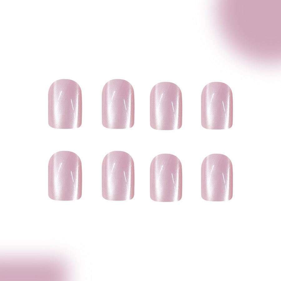 Enchanting Elegance Glossy Short Square Light Pink Press-On Nail Set with Iridescent Shine
