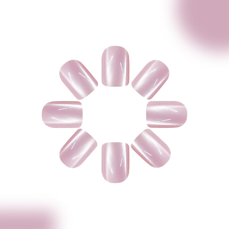Blush Petal Dreamy Short Square Shaped Soft Pink Press on Nail Set with Iridescent Finish