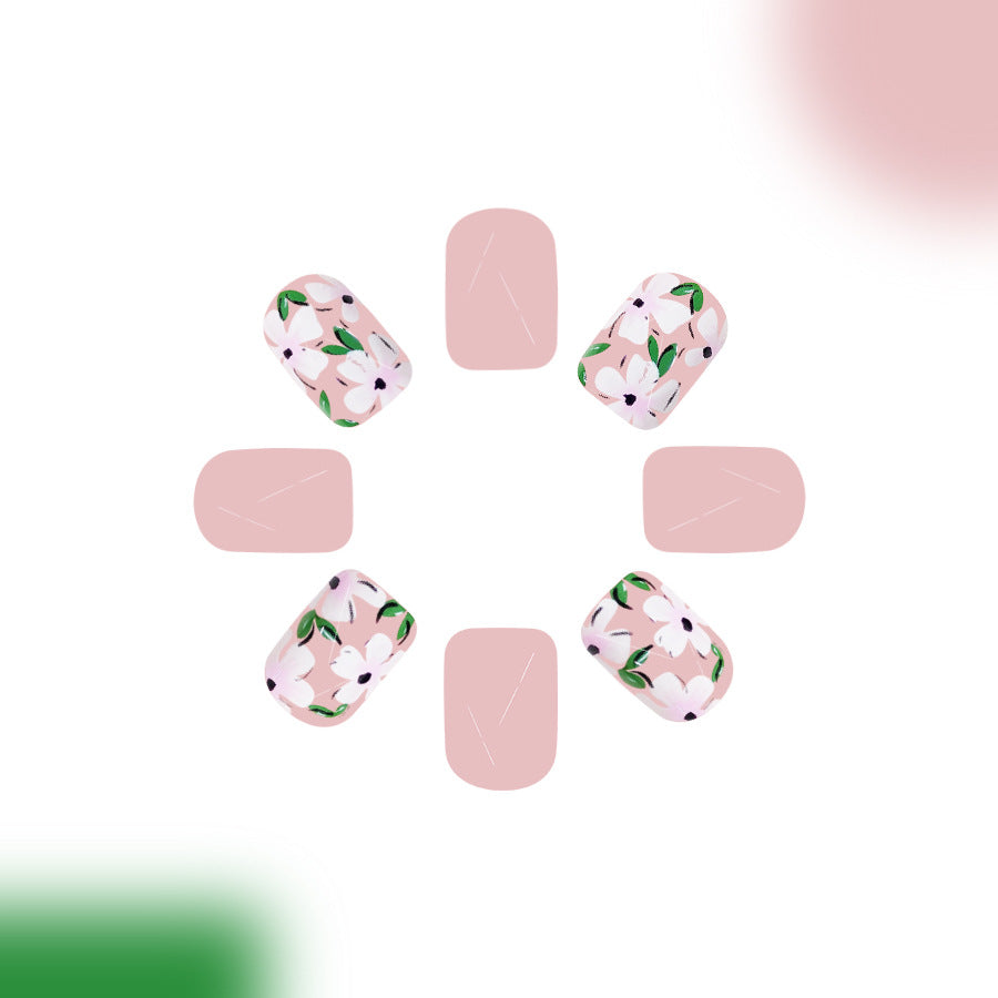 Blossom Garden Elegant Short Square Pastel Pink Floral Press On Nail Set