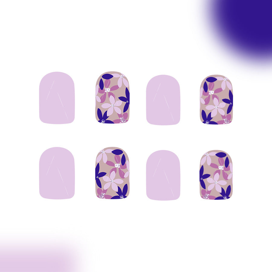 Vintage Garden Floral Press On Nails in Short Square Lilac with Artistic Botanical Design