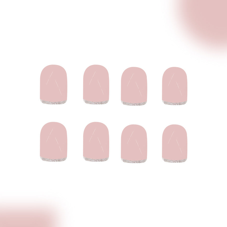 Enchanting Elegance Soft Pink Short Square Press On Nail Set with Dazzling Glitter Tips