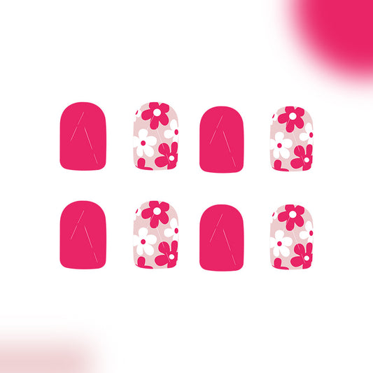 Floral Fantasy Press On Nail Set Short Square Pink with Charming Floral Patterns