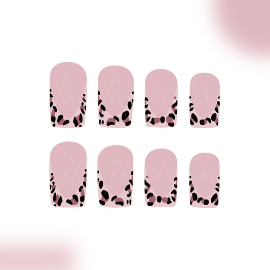 Wild Spirit Press on Nail Set Short Square Pink with Stylish Leopard Print Design