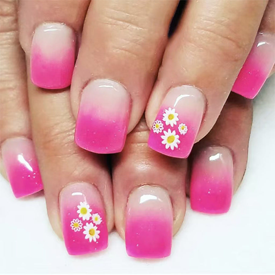 Whimsical Blossom Short Square Pink Ombre Press On Nail Set with Delightful Floral Accents