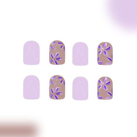 Floral Dreamscape Short Square Lavender with Unique Floral Design Press On Nail Set