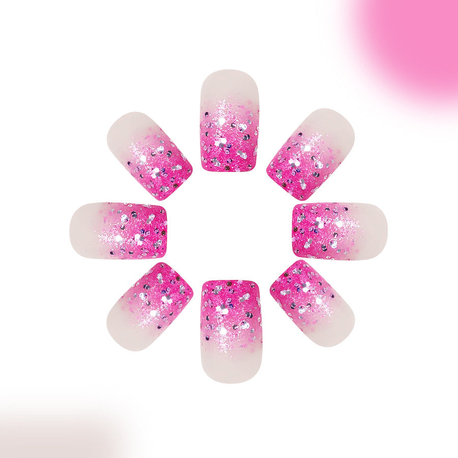 Glamorous Dreamy Ombre Medium Square Pink Glitter Press On Nail Set