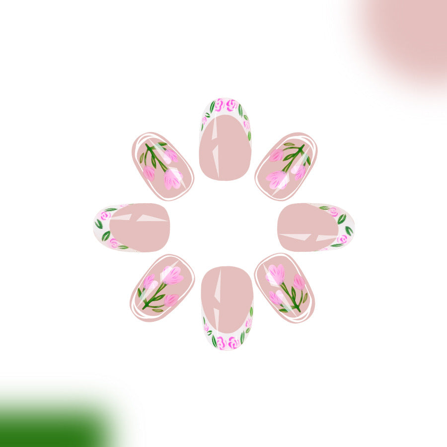 Blossom Bliss Short Oval Pink Floral Press On Nail Set