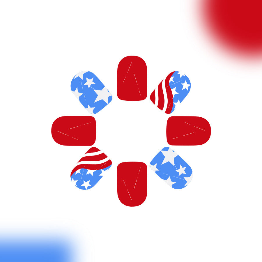 Patriotic Celebration Short Square Red with Stars and Stripes Design Press On Nail Set
