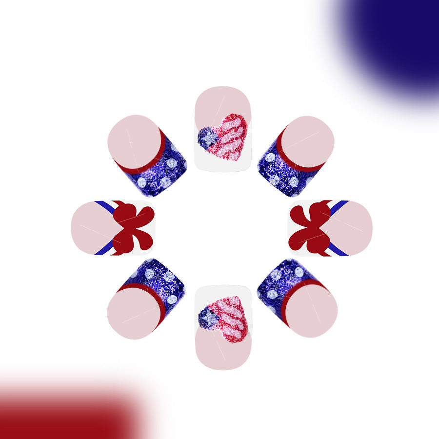Patriotic Glamour Short Square Red White and Blue Glittery Design Press On Nail Set