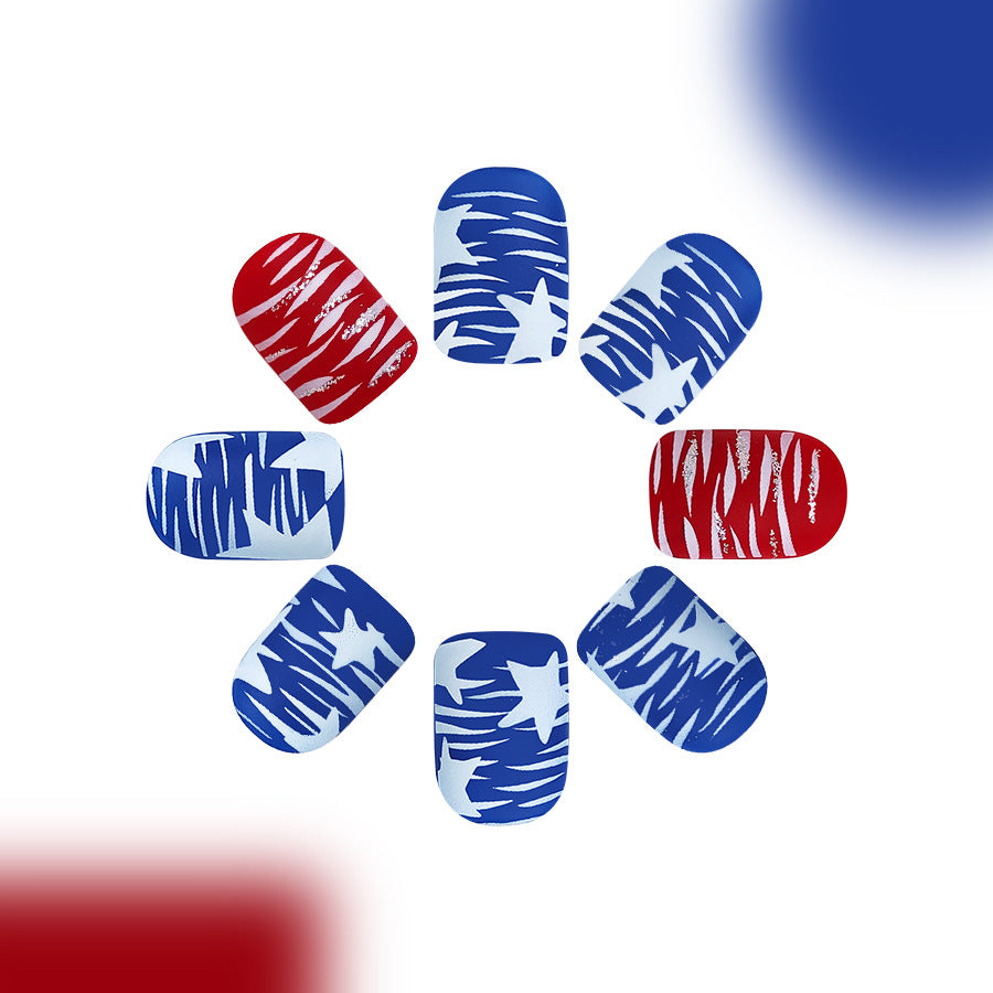 Patriotic Glamour Press on Nail Set Short Square Red and Blue with Starburst Pattern