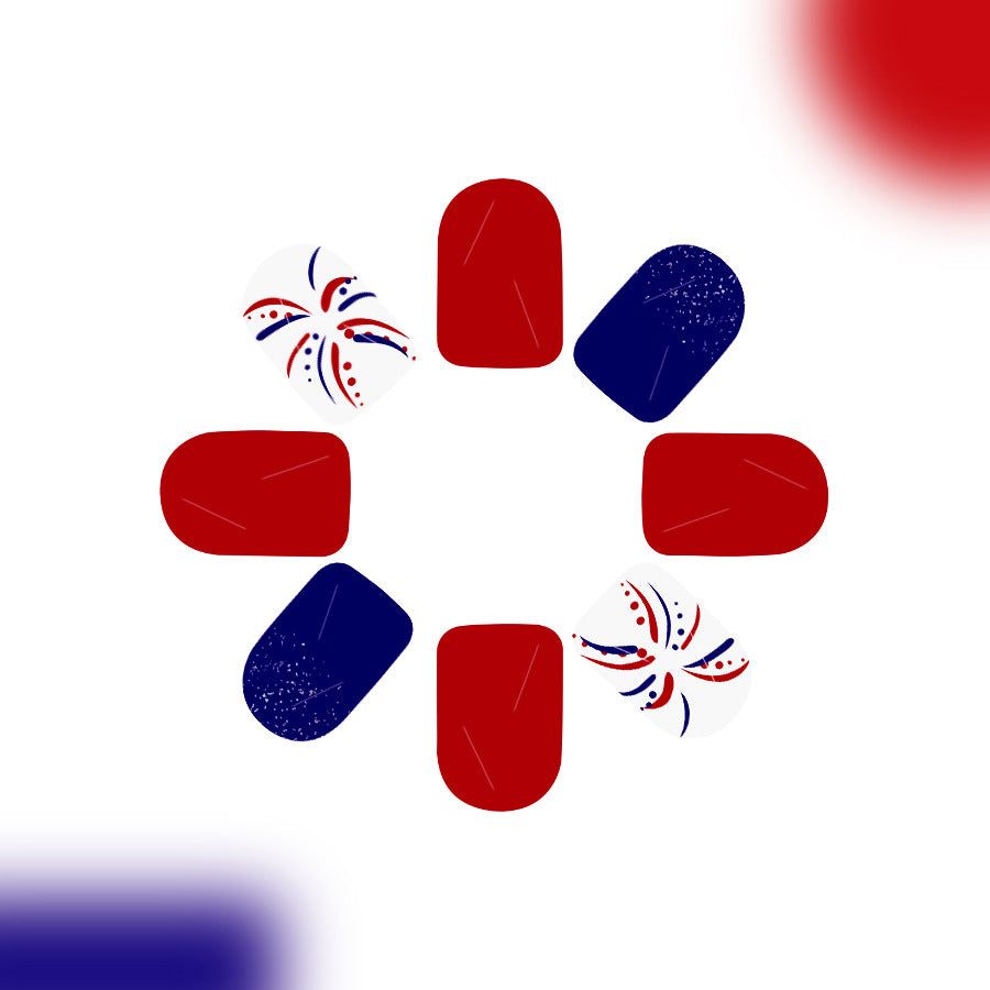 Patriotic Celebration Elegant Short Square Red White and Blue Nail Set with Artistic Designs