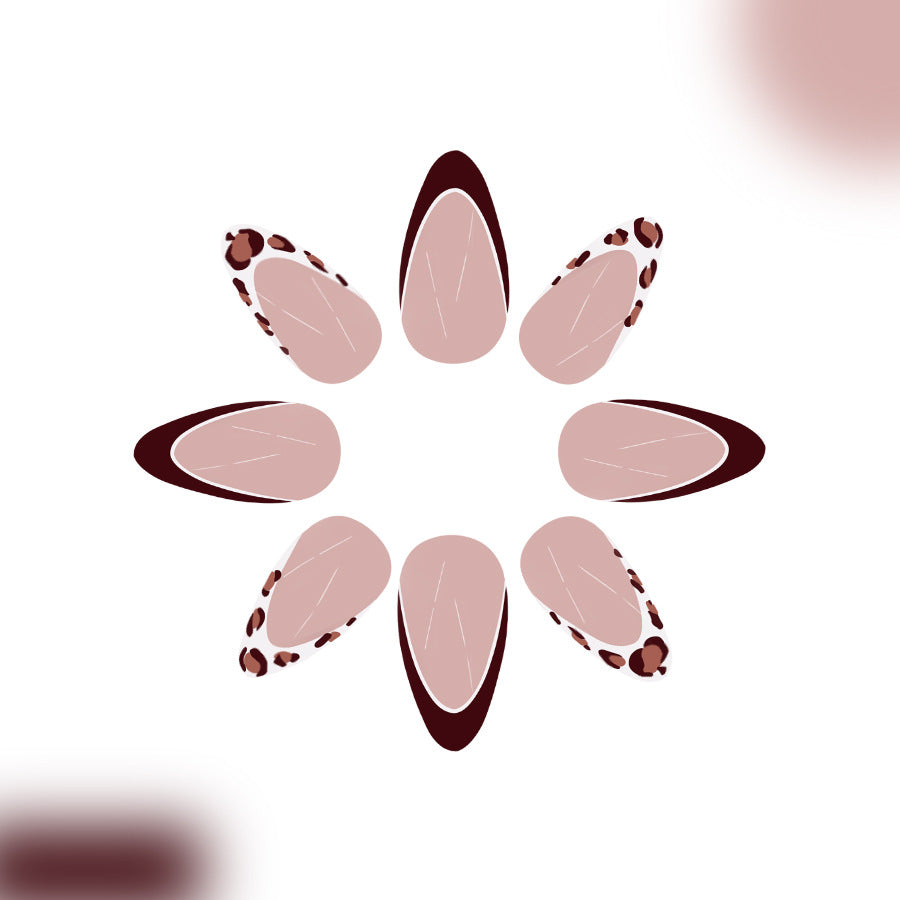 Wildflower Elegance Medium Almond Shaped Beige and Brown Leopard Print Press On Nail Set