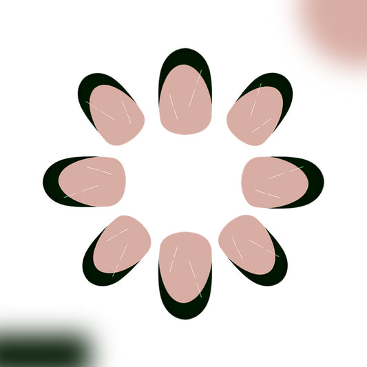 Nature Inspired Medium Oval Green and Pink Gradient with Eye-catching Minimalist Design Press On Nail Set