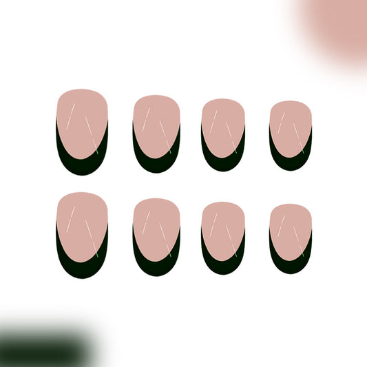Nature's Elegance Soft Medium Oval Green and Pink Dual-Tone Press-On Nail Set with Unique Leafy Design