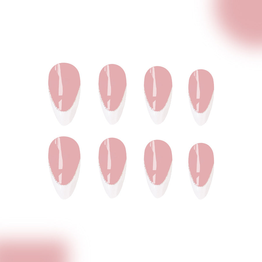 Elegant Blossom Medium Almond Pink and White Ombre Press-On Nail Set for Effortless Glamour