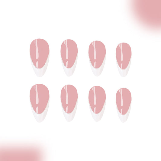 Elegant Blossom Medium Almond Pink and White Ombre Press-On Nail Set for Effortless Glamour