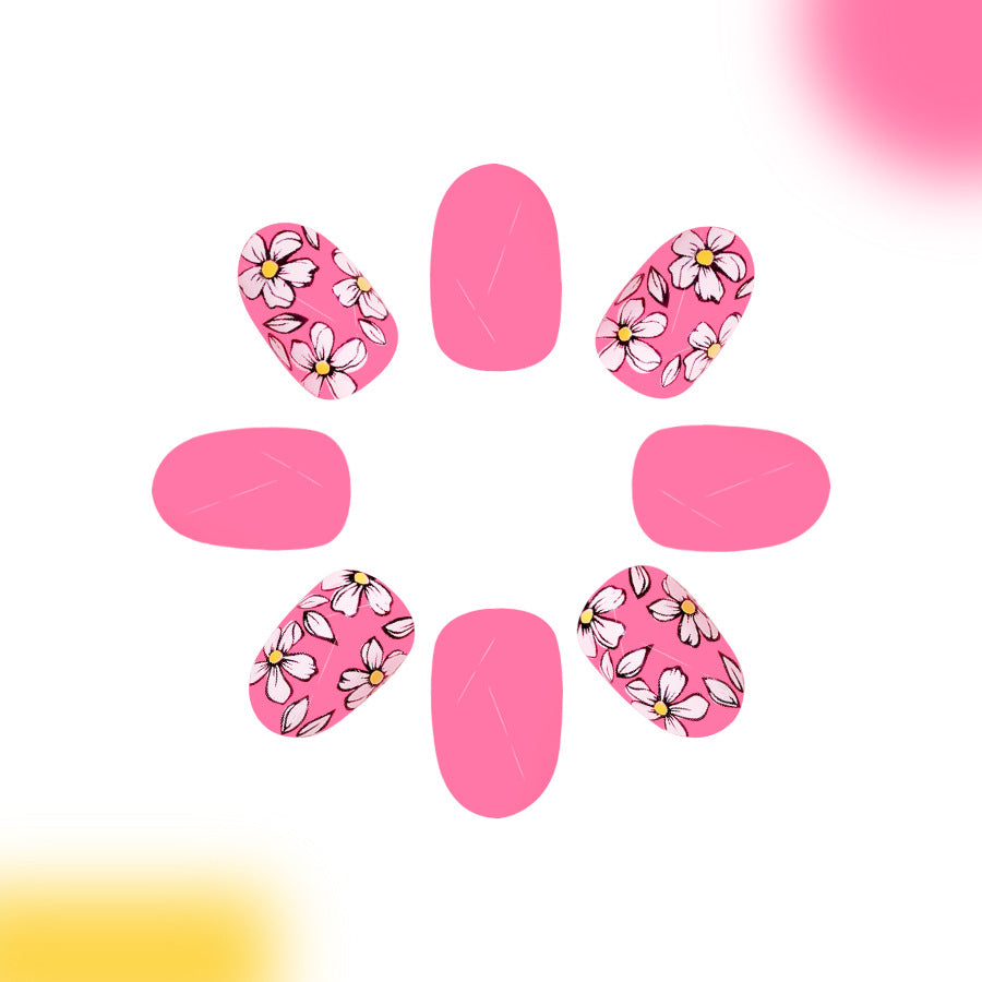 Blossom Delights Medium Oval Pink Floral Press On Nail Set with Charming Flower Patterns