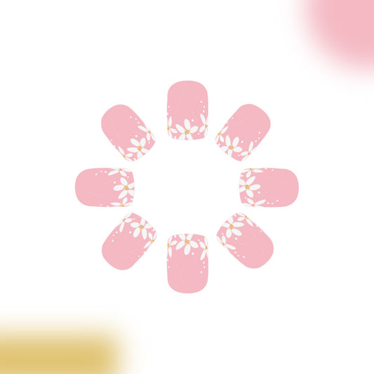 Blossom Dreams Short Square Pink Nails with Elegant Floral Accents