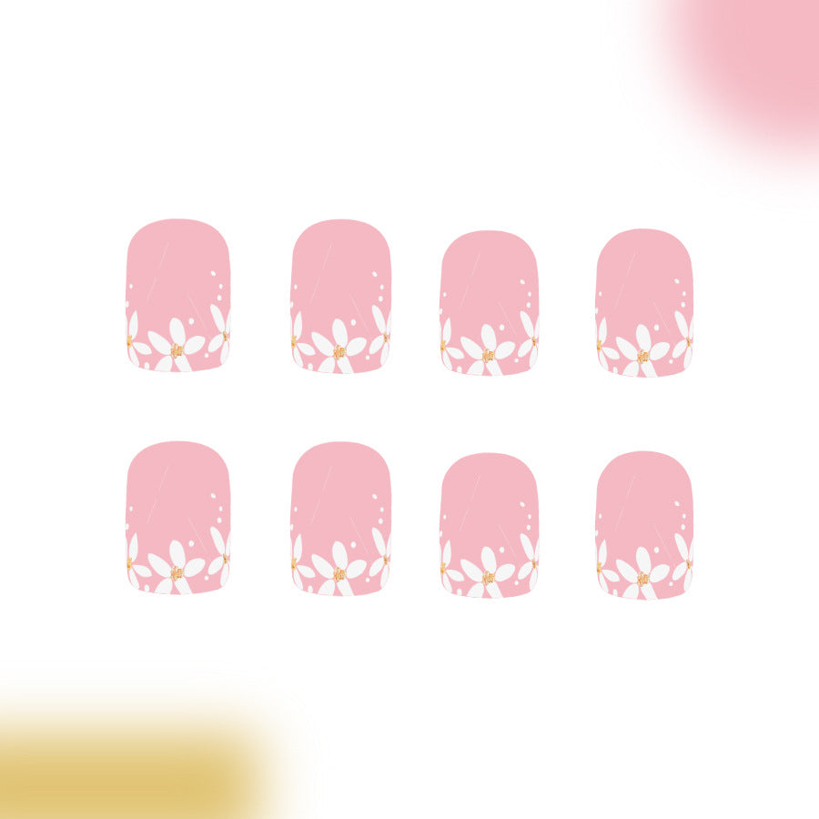 Blossom Bliss Press-On Nails Short Square Pink with Floral Accents