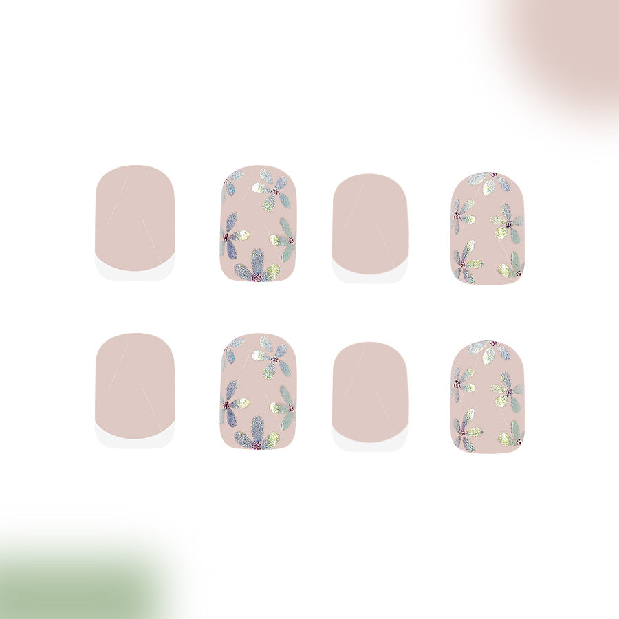 Whimsical Garden Dream Smooth Short Square Beige with Iridescent Floral Accents Press-On Nail Set
