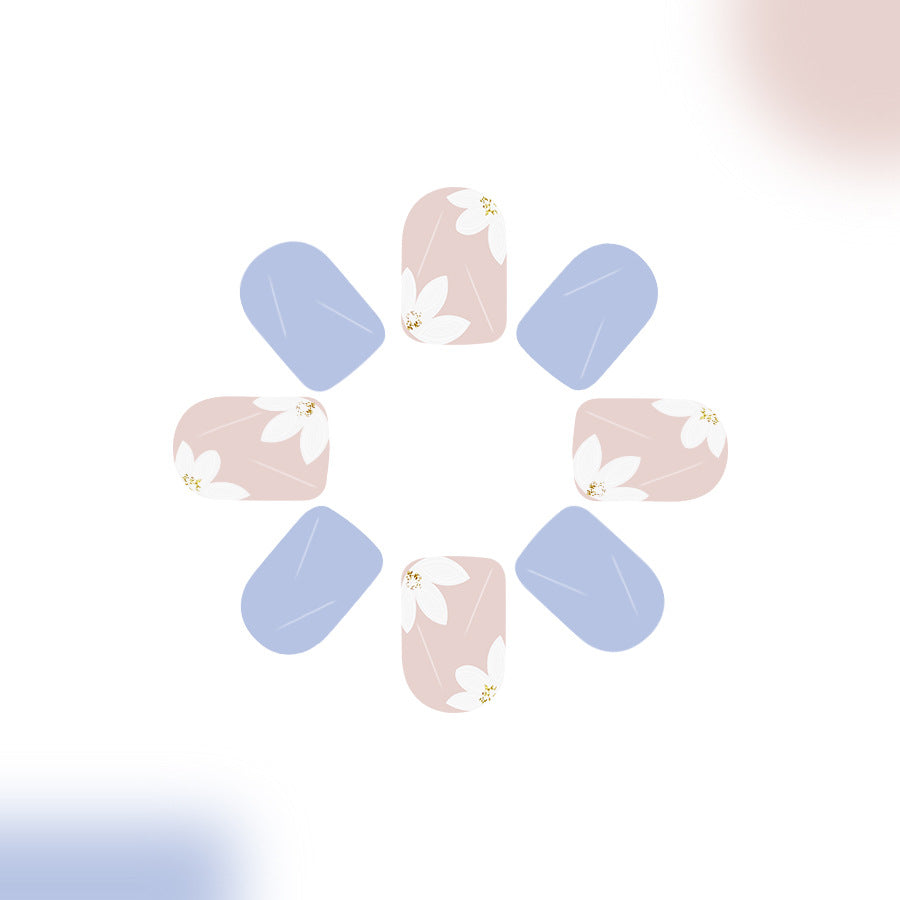 Blossom Serenity Short Square Soft Blue and Pastel Pink Floral Press-On Nail Set