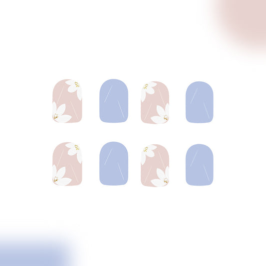 Whimsical Garden Fantasy Short Square Pastel Blue and Pink Floral Press on Nail Set