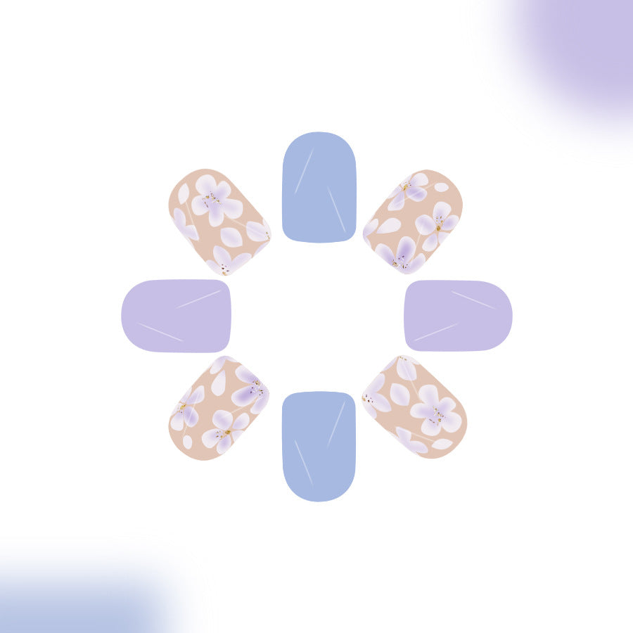 Floral Fantasy Elegant Medium Square Lavender and Tan Press-On Nail Set with Delicate Blossom Design