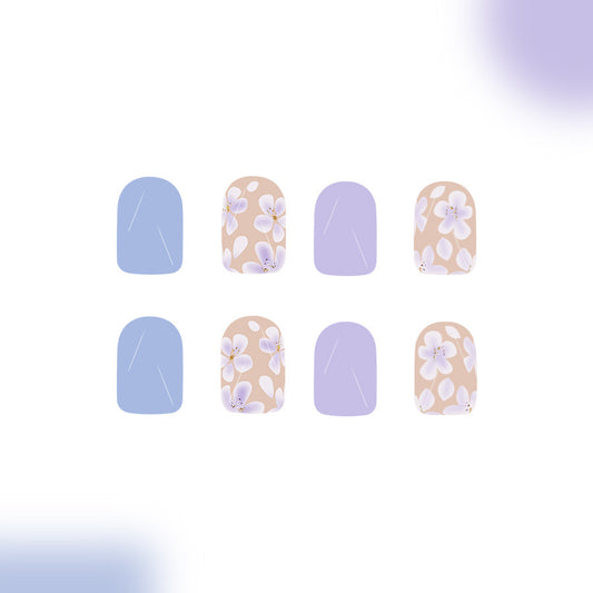 Blossom Serenity Medium Square Blue Lavender Floral Press on Nail Set